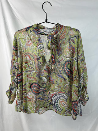 Paisley Tie-Neck Chiffon Blouse