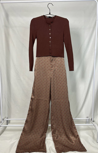 Retro Diamond-Print Wide Leg Pants