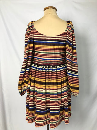 Earthy Striped Puff-Sleeve Dress