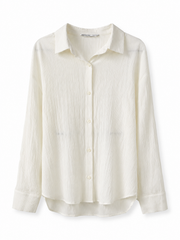 Ivory Crinkle Sheer Button-Up Shirt