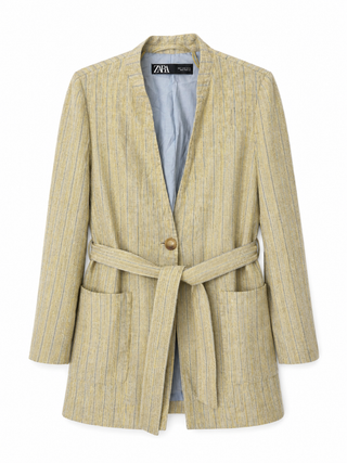 Pinstripe Belted Blazer