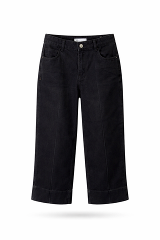 Black Cropped Wide Jeans