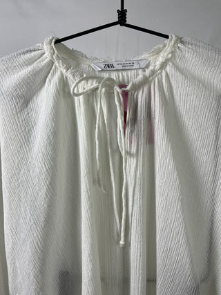 Sheer Ivory Tie-Up Blouse
