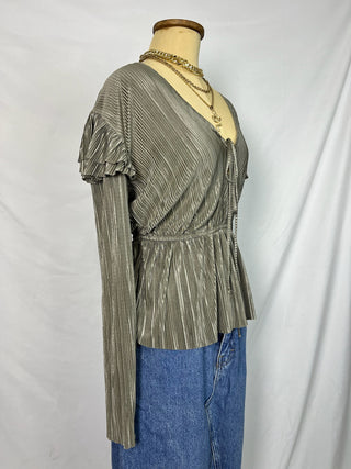 Metallic Pleats Babydoll Blouse