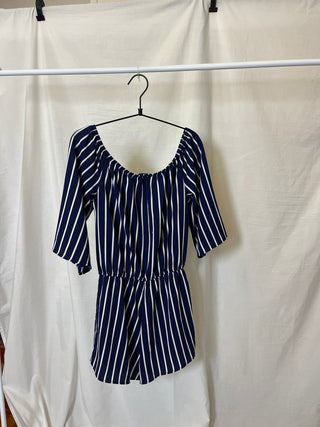 Navy Striped Romper Dress