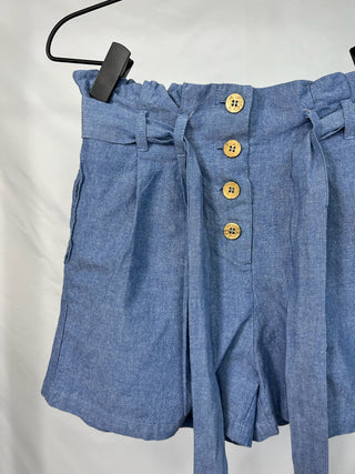 Chambray Paperbag Waist Shorts with Tie Belt