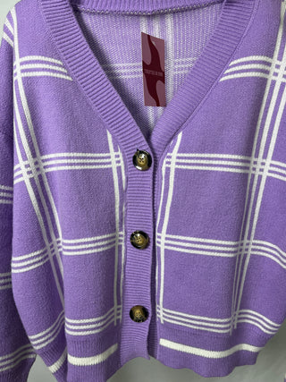 Purple Checkered Cardigan