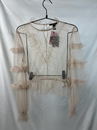Blush Polka Dot Mesh Ruffle Blouse