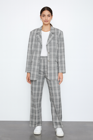 Grey Plaid Shimmer Suit Set
