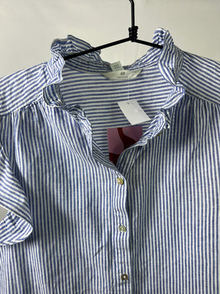 Stripe Ruffle Sleeve Button-up