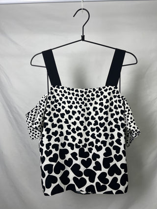 B&W Hearts Off-Shoulder Top
