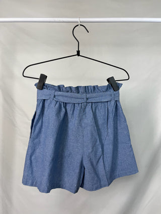 Chambray Paperbag Waist Shorts with Tie Belt