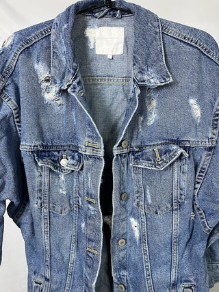 Distressed Long Denim Jacket