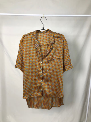 Golden Geo Satin Button-Up