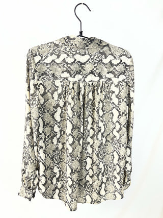 Snakeskin Print Button-Up Blouse