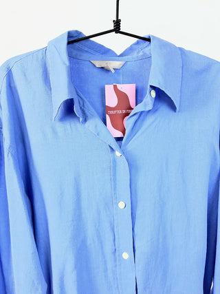 Blue Relaxed Linen Button-Up Shirt