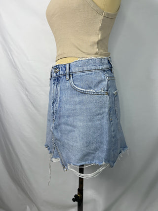 Asymmetric Raw Hem Denim Skirt