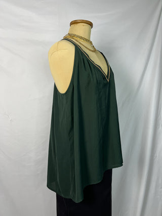 Emerald Green V-Neck Tank with Gold Trim