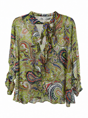 Paisley Tie-Neck Chiffon Blouse