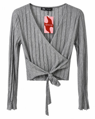 Narrow Pleats Wrap Top