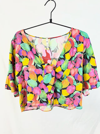 Tropical Fruit Wrap Crop Blouse
