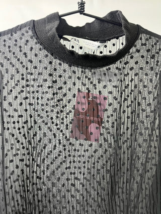 Sheer Dotted Puff Sleeve Blouse