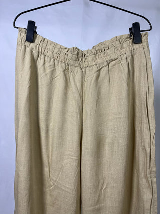 Beige Linen Wide-Leg