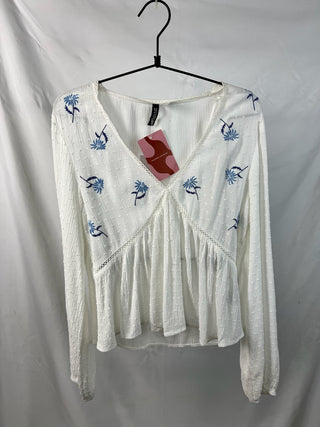 Embroidered Swiss Dot Peplum Blouse