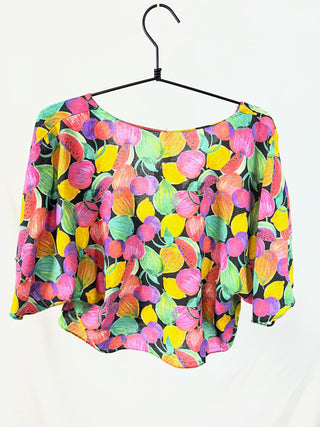 Tropical Fruit Wrap Crop Blouse