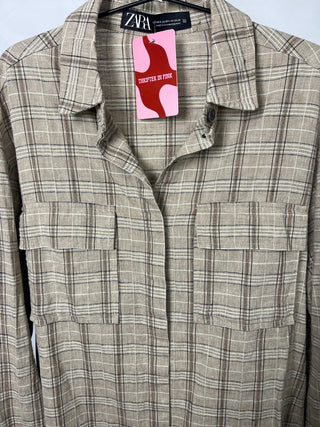 Plaid Linen Oversized Shirt Jacket