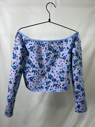 Blue Floral Off-Shoulder Croptop