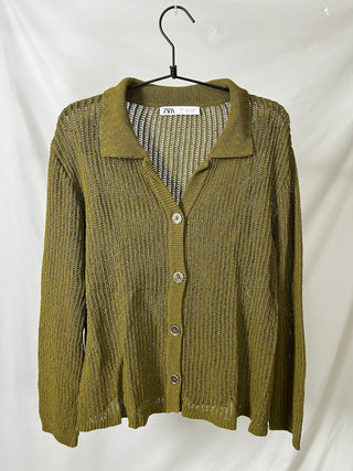 Olive Knitted Button-Up