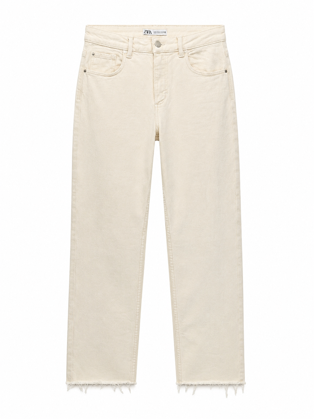 Ecru Straight-Leg Slit Jeans