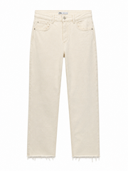 Ecru Straight-Leg Slit Jeans