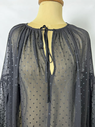 Sheer Dotted Tie-Neck Dress