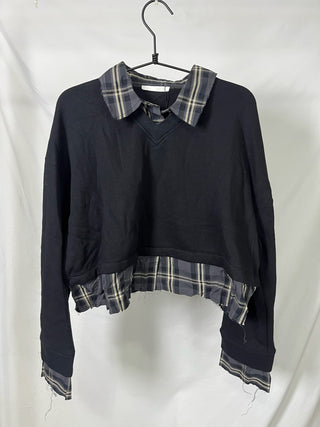 Layered Plaid Collar Top