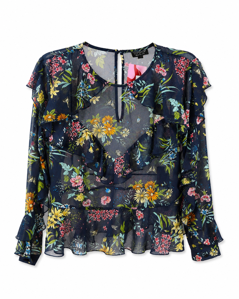 Midnight Garden Ruffle Blouse
