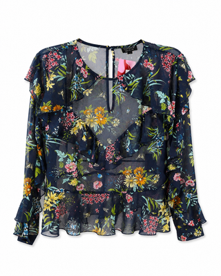Midnight Garden Ruffle Blouse