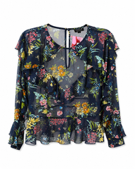 Midnight Garden Ruffle Blouse