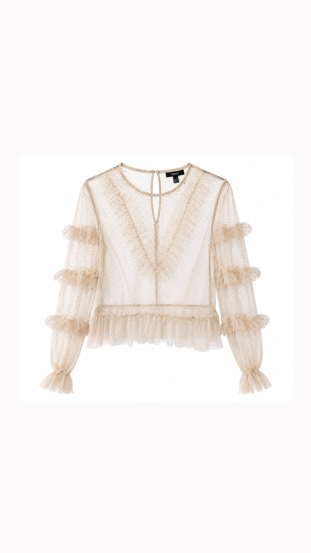 Blush Polka Dot Mesh Ruffle Blouse