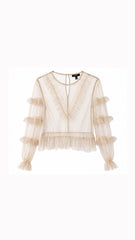 Blush Polka Dot Mesh Ruffle Blouse