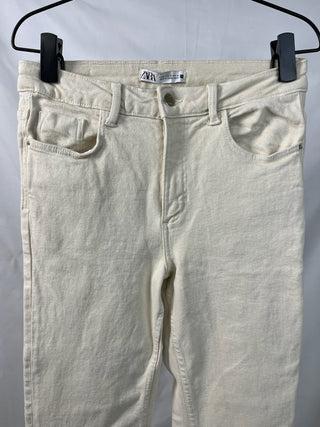 Ecru Straight-Leg Slit Jeans
