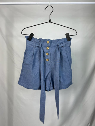Chambray Paperbag Waist Shorts with Tie Belt
