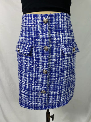 Blue Tweed Button Skirt