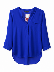 Royal Blue Flowy V-Neck Blouse