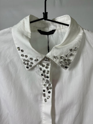 White Embellished Collar Button-up