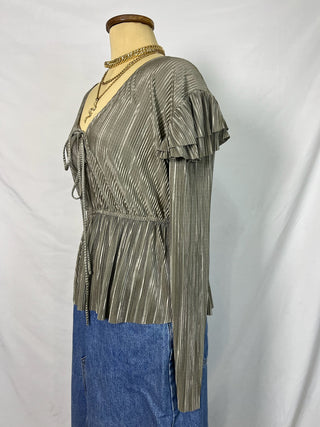 Metallic Pleats Babydoll Blouse