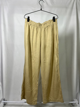 Beige Linen Wide-Leg