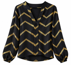 Black & Gold Chevron Print Blouse