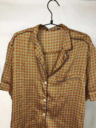 Golden Geo Satin Button-Up